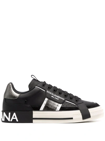 Dolce & Gabbana Custom 2.zero Sneakers In Leather In Black