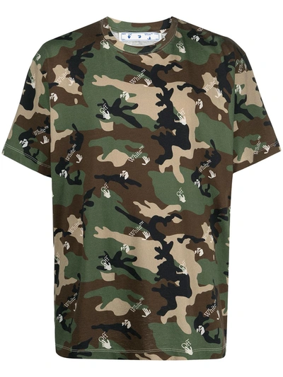 Off-white Camouflage-print Crew-neck T-shirt In Brown