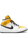 Jordan Air  1 Mid Women's Shoe In White,university Gold,black