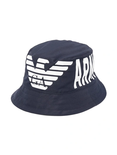 Emporio Armani Kids' Logo-print Reversible Material Bucket Hat 6-36 Months In Blue