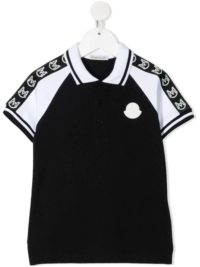 Moncler Kids' Stripe Sleeve Polo Shirt In Black