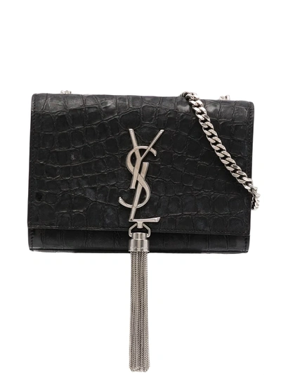Pre-owned Saint Laurent Crocodile Effect Ysl Shoulder Bag In Black