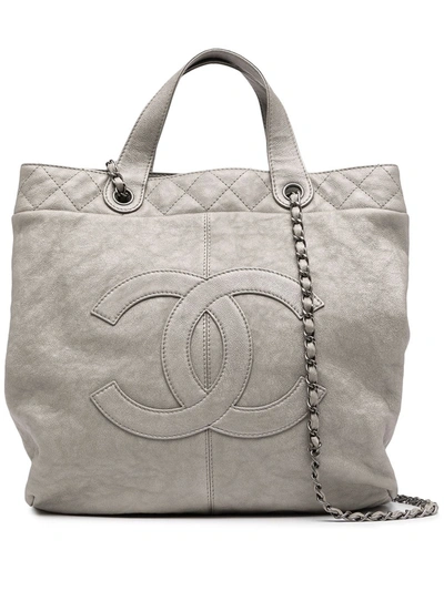 Pre-owned Chanel Interlocking Cc Tote Bag In Grey