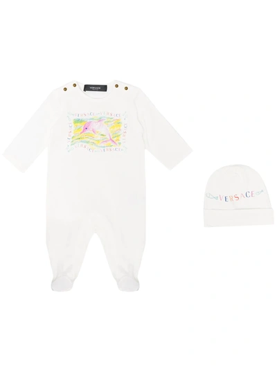 Young Versace Dolphin-print Babygrow Set In 白色