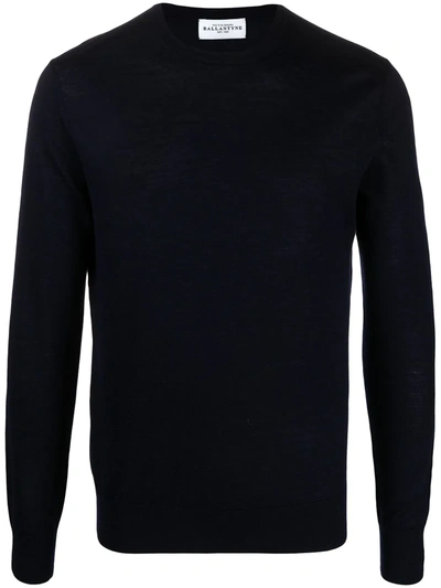 Ballantyne Ribbed Crew Neck Sweater In Dark Blue