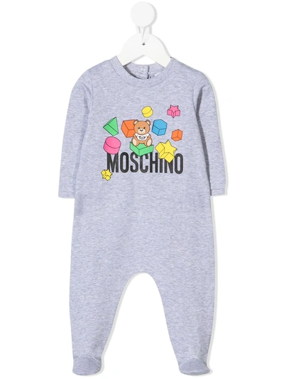 Moschino Logo Print Babygrow In 灰色