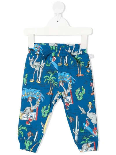 Stella Mccartney Babies' Flamingo Party Organic-cotton Trousers In 蓝色