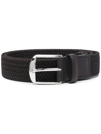 Canali Woven Leather-trim Belt In Black