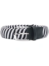 CANALI STRIPED WOVEN LEATHER-TRIM BELT