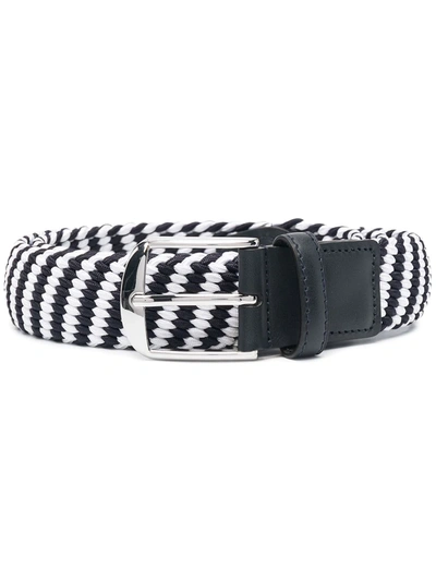 Canali Striped Woven Leather-trim Belt In White