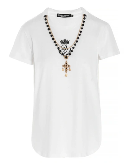 Dolce & Gabbana Necklace-detail Logo-embroidered T-shirt In White