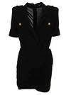 BALMAIN BLACK V-NECK DRAPED DRESS,VF16262J0200PA