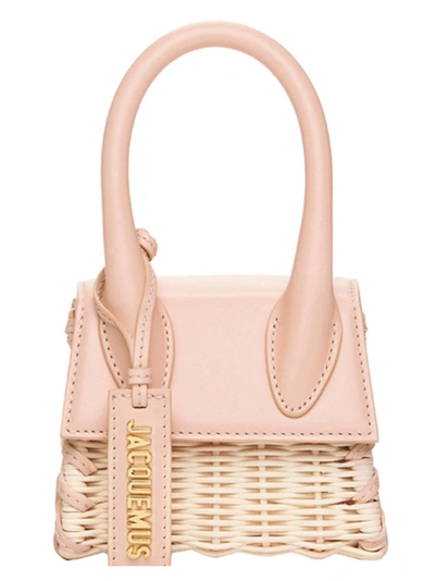 Jacquemus Le Chiquito Wicker & Leather Top-handle Bag In Beige