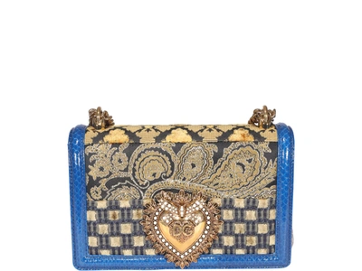 Dolce & Gabbana Devotion Mixed-print Shoulder Bag In Blue