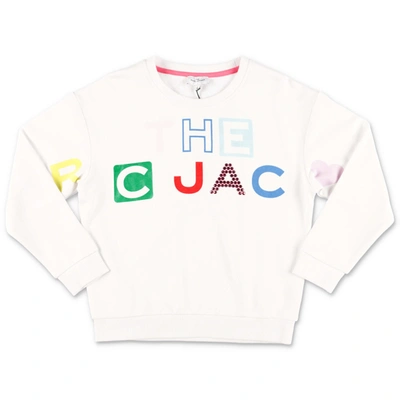 Little Marc Jacobs Kids' Logo Print Cotton Sweatshirt In Bianco