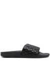 Apl Athletic Propulsion Labs Lusso Logo-embossed Leather Slides In Black