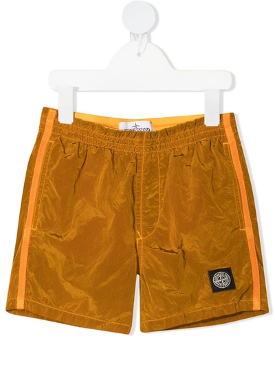 Stone Island Junior Kids' Logo-patch Detail Shorts In Orange