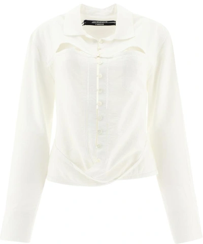 Jacquemus Nappe Tie-detailed Cutout Woven Shirt In White