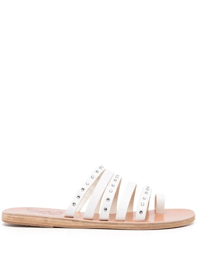 Ancient Greek Sandals Niki Crystal-studded Leather Slides In White