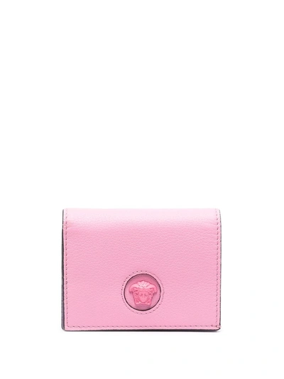 Versace Medusa Plaque Leather Wallet In Pink