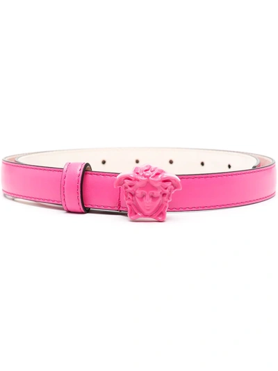 Versace La Medusa 20mm Leather Belt In Pink
