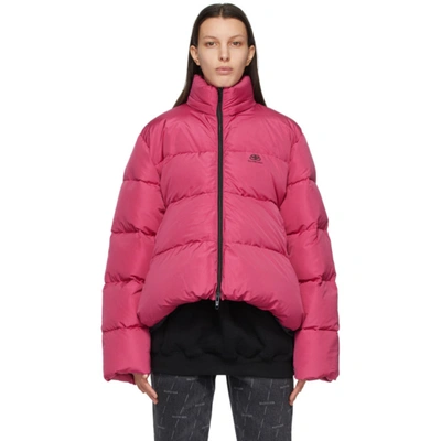 Balenciaga C Shape Micro Faille Puffer Jacket In Pink