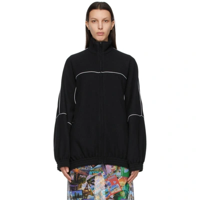 Balenciaga Logo Embroidered Polar Fleece Track Jacket In Black