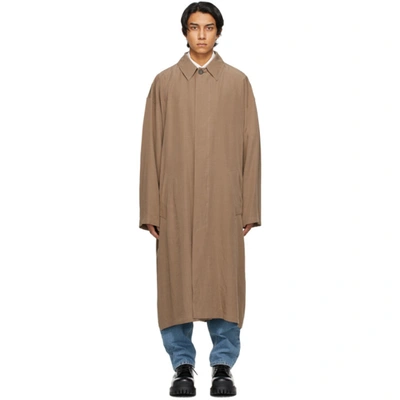 Balenciaga Brown Fluid Poplin Coat In Beige