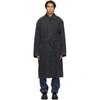 BALENCIAGA BLACK DENIM ALLOVER LOGO TRENCH COAT