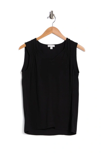 14th & Union Printed Gathered Shoulder Sleeveless Top In Black