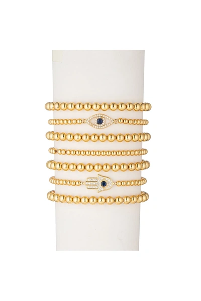 Eye Candy Los Angeles Evil Eye Hamsa Titanium Gold Stretch Beaded Bracelets
