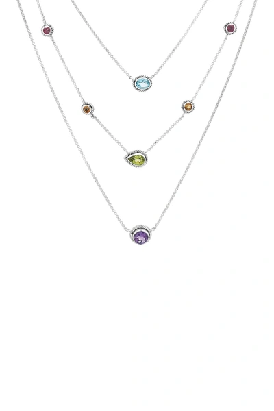 Samuel B Jewelry Sterling Silver Multi Gemstone Layered Necklace In Multi Color