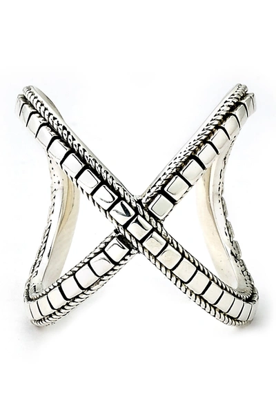 Samuel B Jewelry Sterling Silver Inricate Square Cut X Ring