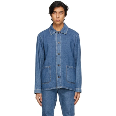 Apc Patch-pocket Cotton Denim Jacket In Washed Indigo