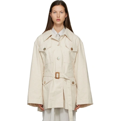 Acne Studios Off-white Cotton Belted Jacket In Beige