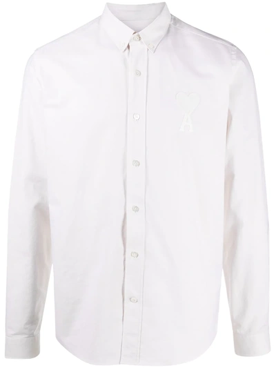 Ami Alexandre Mattiussi Button-down Collar Logo-embroidered Cotton Oxford Shirt In White