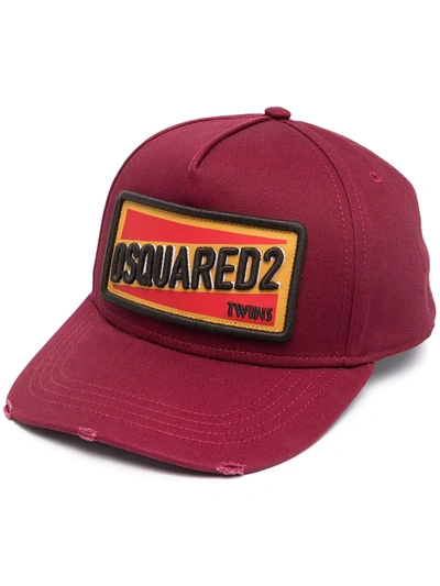 Dsquared2 Distressed Logo Cap In Red