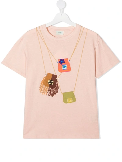 Fendi Teen Bag-print T-shirt In Pink