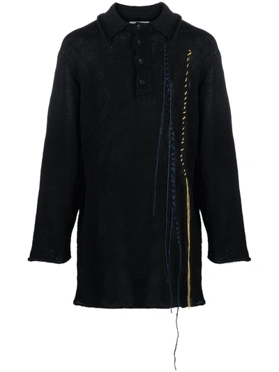 Yohji Yamamoto Contrast Stitch Wool Top In Black