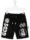 Gcds Logo Print Cotton Track Shorts In Black