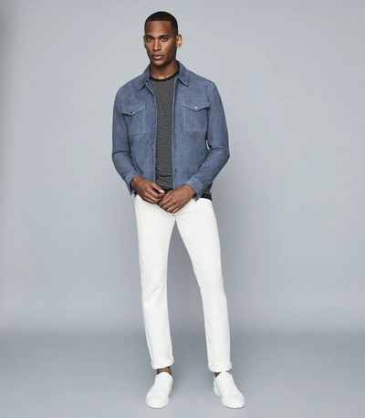 Reiss Navy Suede Trucker Jacket Reiss Suede Trucker Jacket In Soft