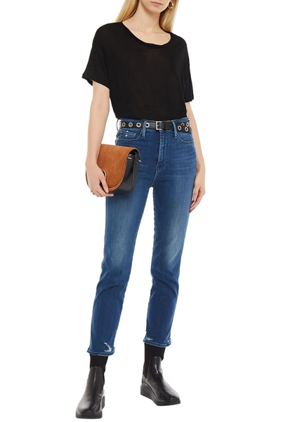 Frame Le Sylvie Cropped Distressed High-rise Slim-leg Jeans In Mid Denim