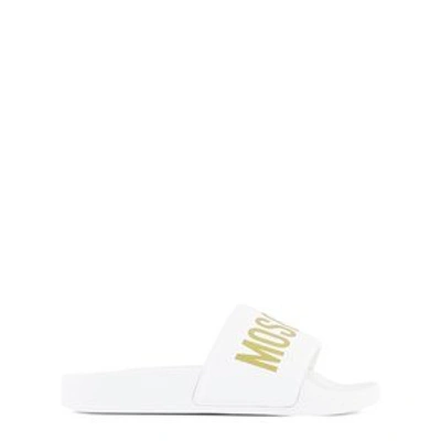 Moschino Kids' Logo Print Rubber Slide Sandals In White