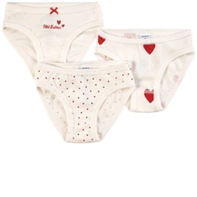 Petit Bateau Kids' 3-pack Heart Print Panties Cream In White