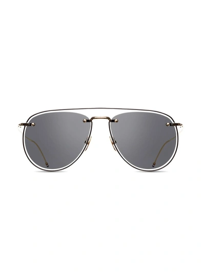 Thom Browne Eyewear Black Aviator Sunglasses In Gold