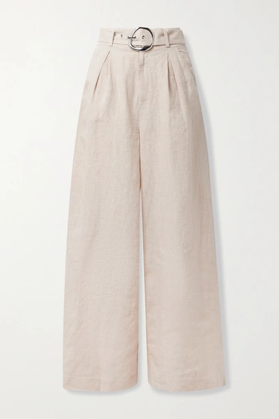 Staud Eris Belted Linen Wide-leg Pants In Beige