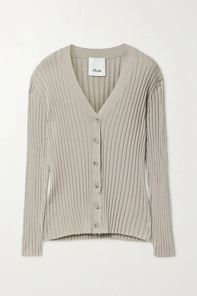 Allude Ribbed Cotton And Silk-blend Cardigan In Beige