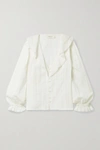 THE GREAT THE HANKIE LACE-TRIMMED PINTUCKED COTTON-VOILE BLOUSE