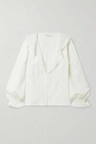 The Great The Hankie Lace-trimmed Pintucked Cotton-voile Blouse In White