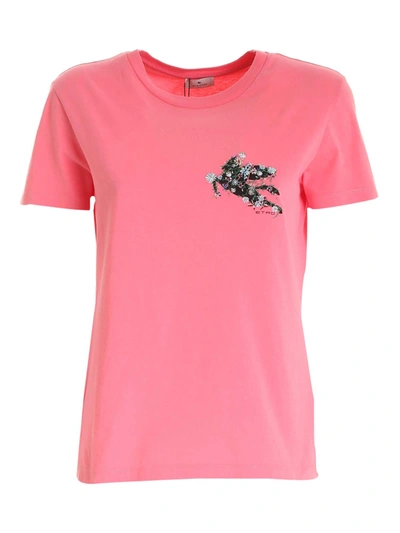 Etro T-shirt With Embroidered Pegaso In Pink